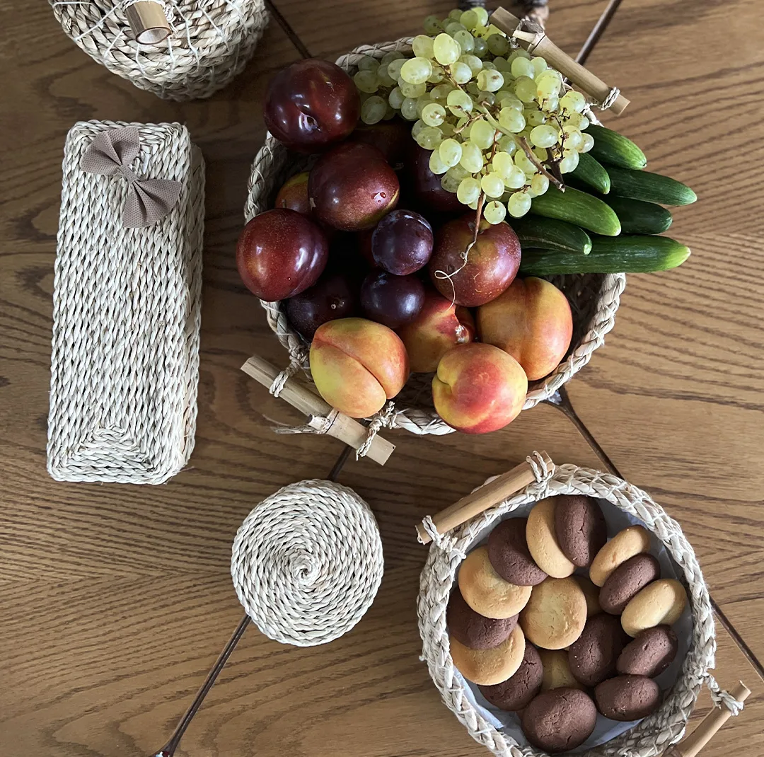 سبد حصیری مدل دسته بامبو مجموعه سه عددی