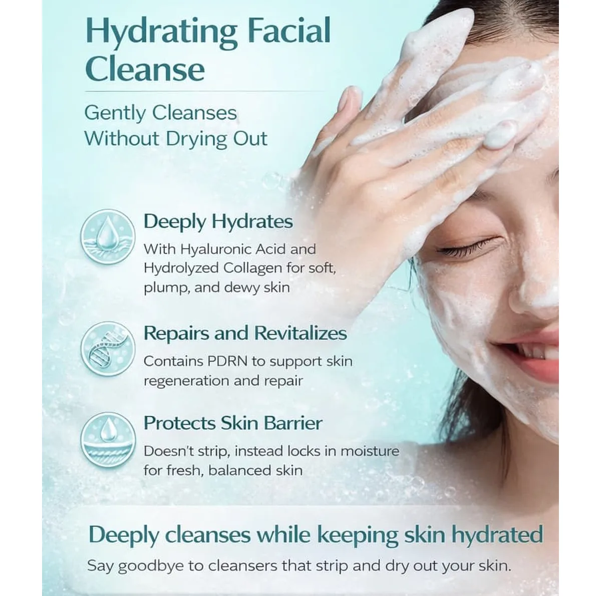 فوم شستشو و آبرسان صورت آنوا مدل PDRN Hyaluronic Acid مناسب برای انواع پوست حجم 150 میلی لیتر