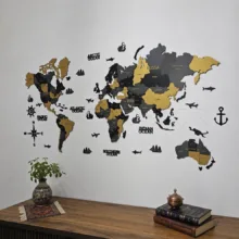 دیوارکوب آماتیس مدل نقشه چوبی جهان طرح برجسته کد 2 150cm