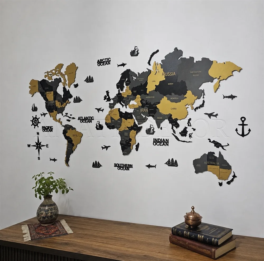 دیوارکوب آماتیس مدل نقشه چوبی جهان طرح برجسته کد 2 150cm