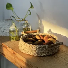 سبد حصیری مدل دسته بامبو مجموعه سه عددی
