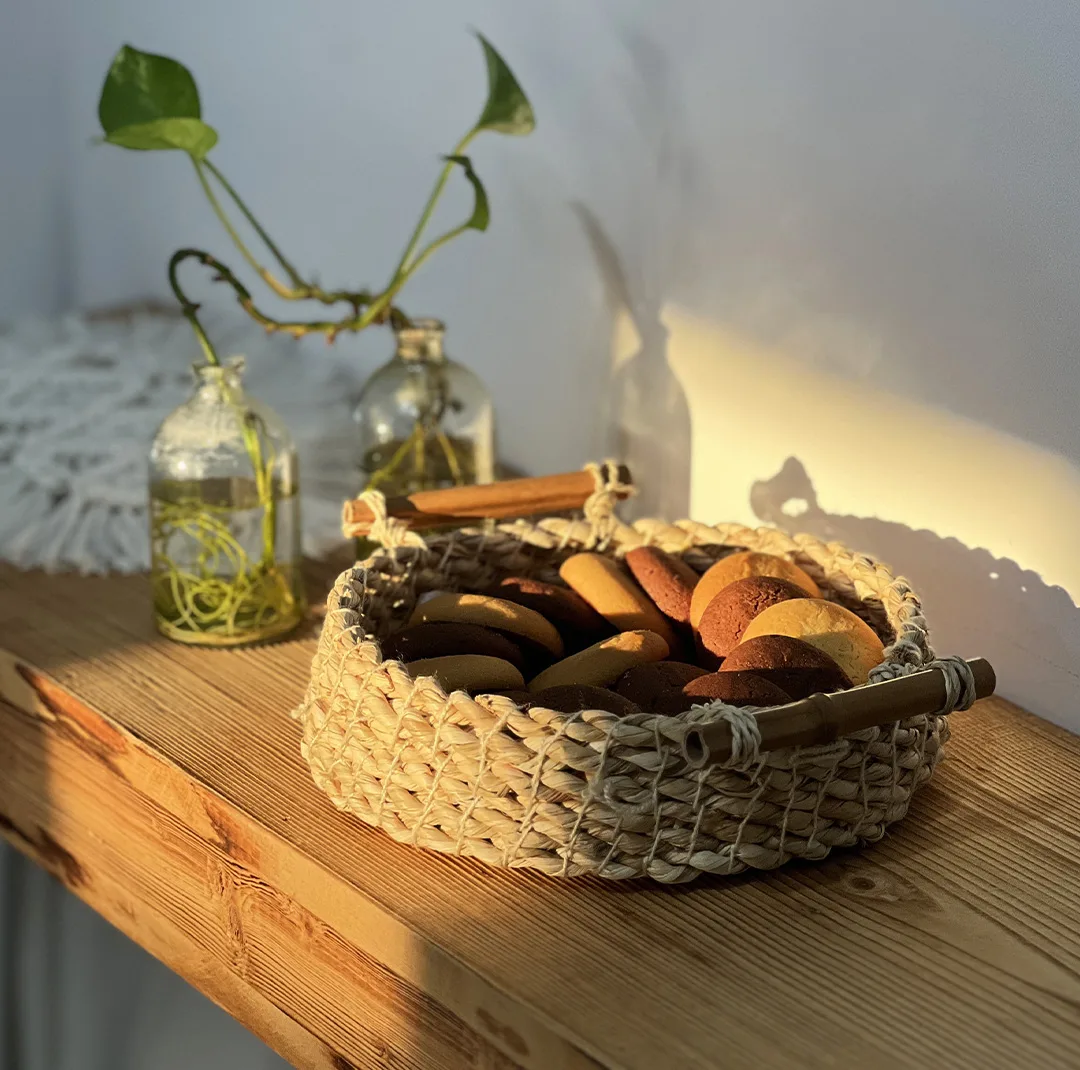 سبد حصیری مدل دسته بامبو مجموعه سه عددی
