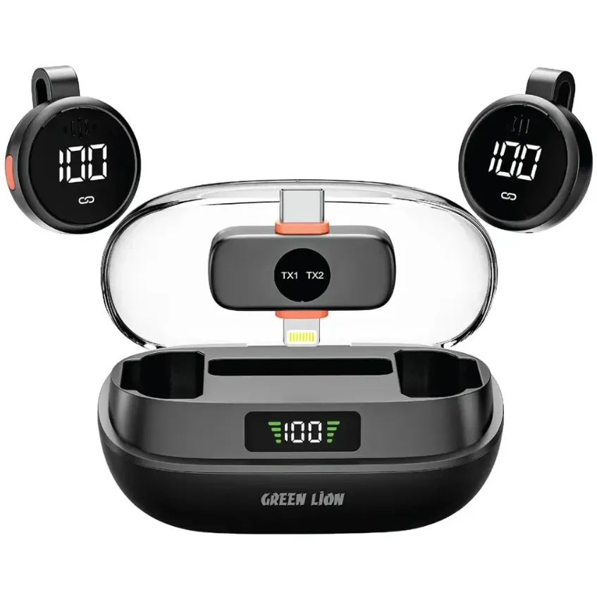 میکروفن بی سیم گرین لاین مدل GM-91X با گیرنده تایپ سی و لایتنینگ