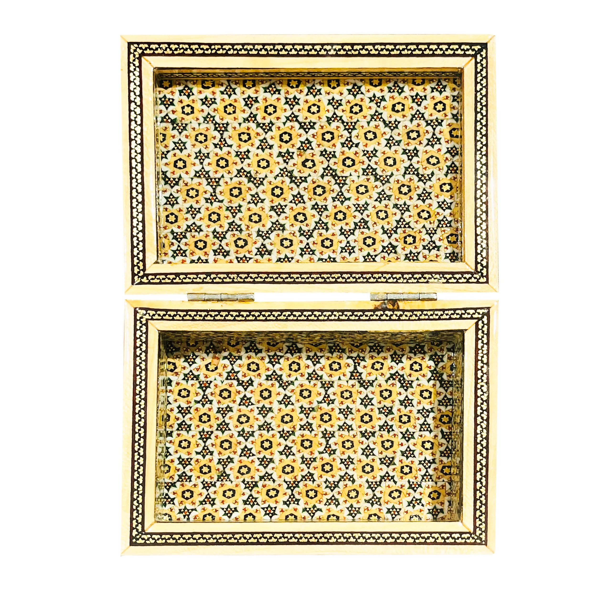 جعبه جواهرات خاتم کاری صنایع دستی فاخر  طرح خورشیدی کد FullHQGold14p10-2f3