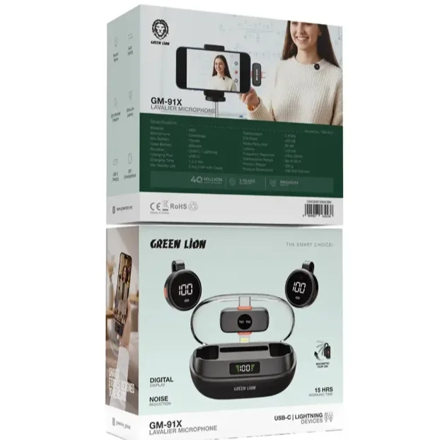 میکروفن بی سیم گرین لاین مدل GM-91X با گیرنده تایپ سی و لایتنینگ
