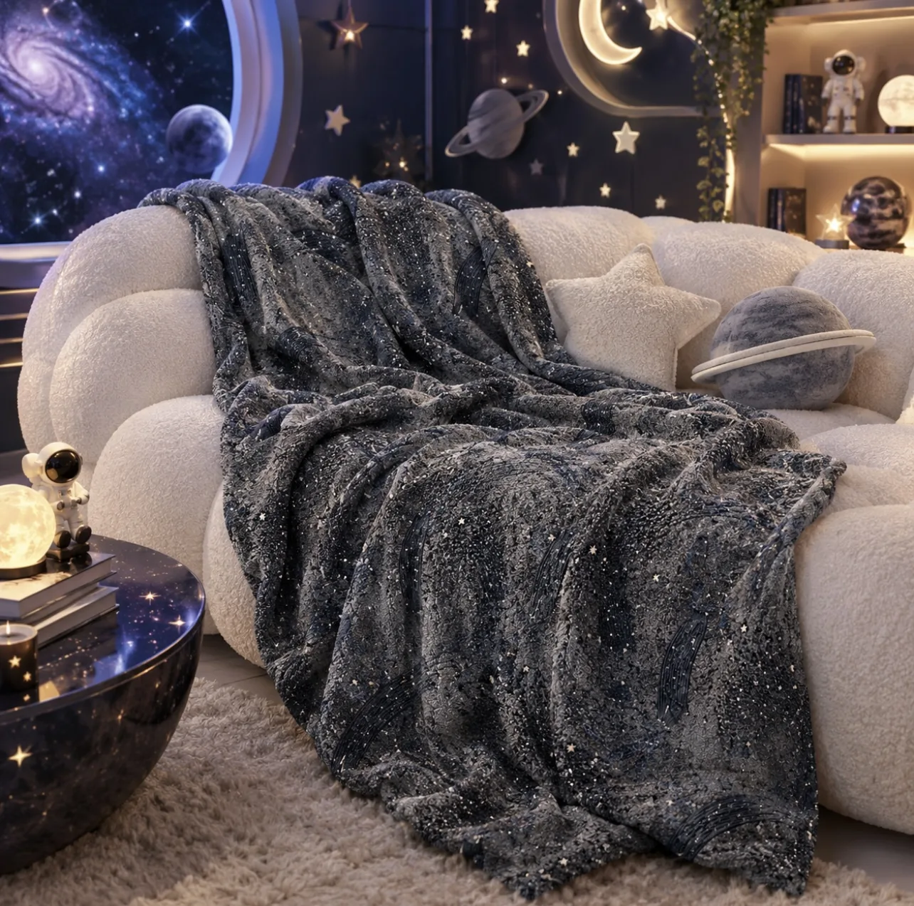 پتو مسافرتی 1.5 نفره مدل شب نما طرح آسمان پر ستاره سایز 175×200 سانتی متر