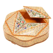 شکلات خوری خاتم کاری صنایع دستی فاخر مدل ممتاز 3 درب طرح گل و مرغ برجسته کد Gr3d26