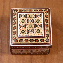 جا سکه ای خاتم کاری چوبی صنایع دستی فاخر مدل لولادار طرح سنتی کد Traditional6p4