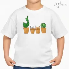 تی‌شرت آستین کوتاه بچگانه مدل کاکتوس و گربه کد v2