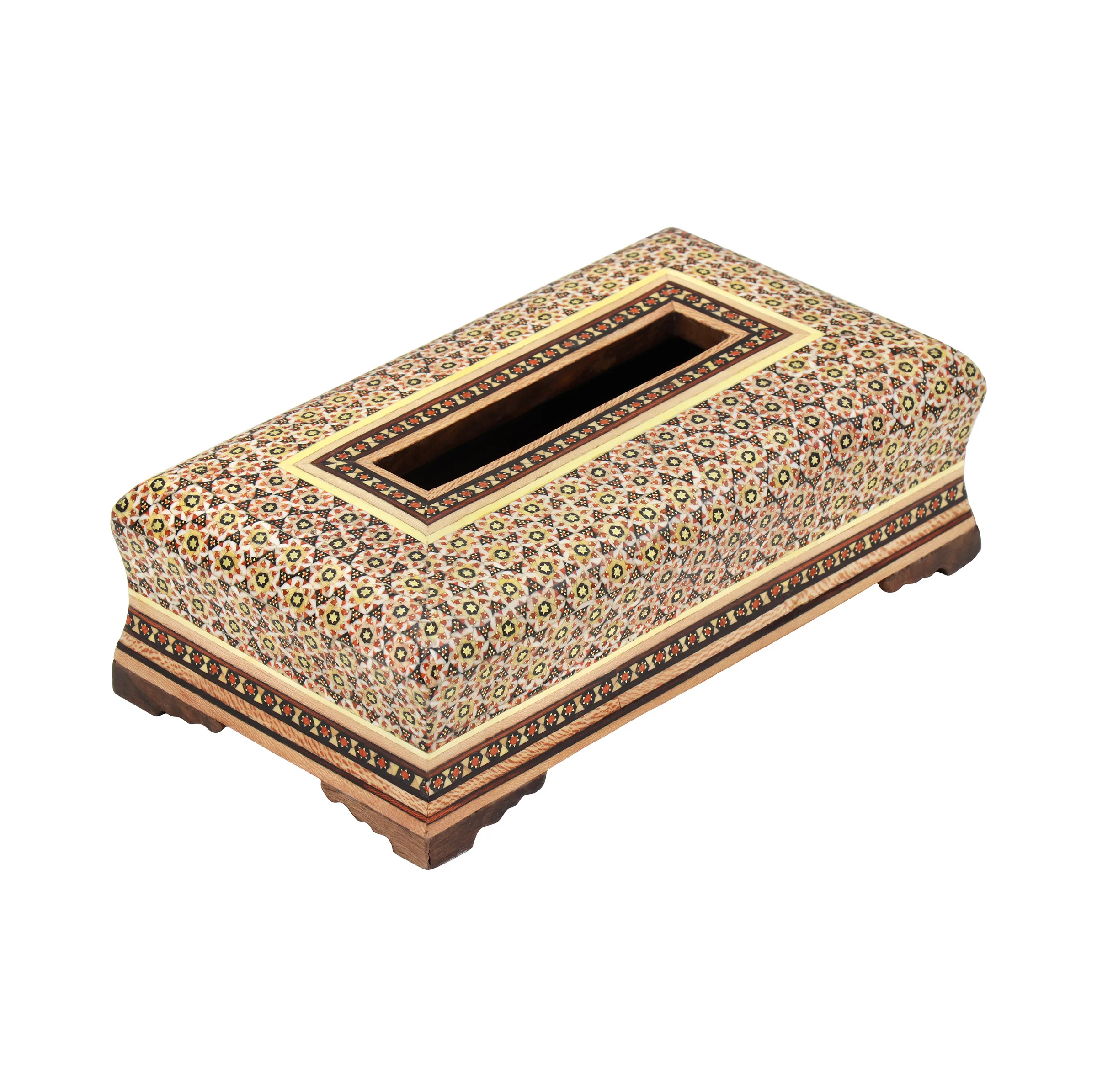 جعبه دستمال کاغذی خاتم کاری چوبی فراز هنر مدل 0010
