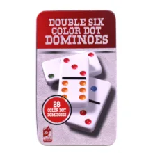 بازی فکری ناب سل مدل دومینو 28 عددی نقطه رنگی نشکن همراه با قاب فلزی کد DOUBLE SIX COLOR DOT DOMINOES NAAB002