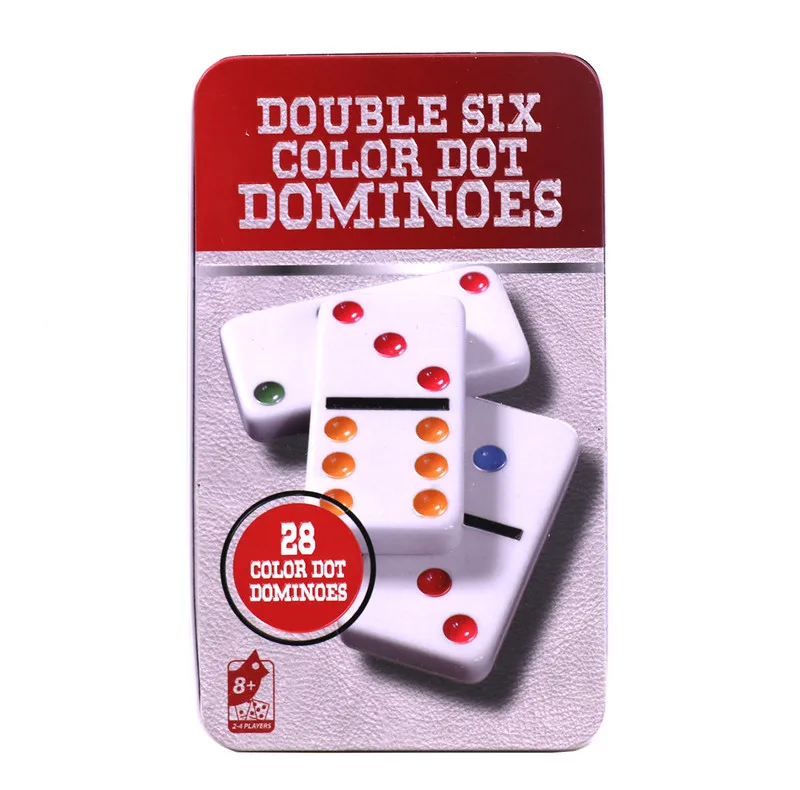 بازی فکری ناب سل مدل دومینو 28 عددی نقطه رنگی نشکن همراه با قاب فلزی کد DOUBLE SIX COLOR DOT DOMINOES NAAB002