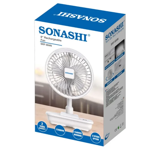 پنکه شارژی سوناشی مدل SRF-804N ظرفیت 4000 میلیآمپر ساعت