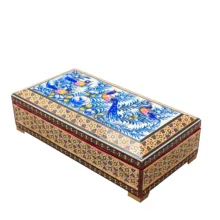 جعبه جواهرات خاتم کاری صنایع دستی فاخر طرح گل ومرغ برجسته کد Bl21115