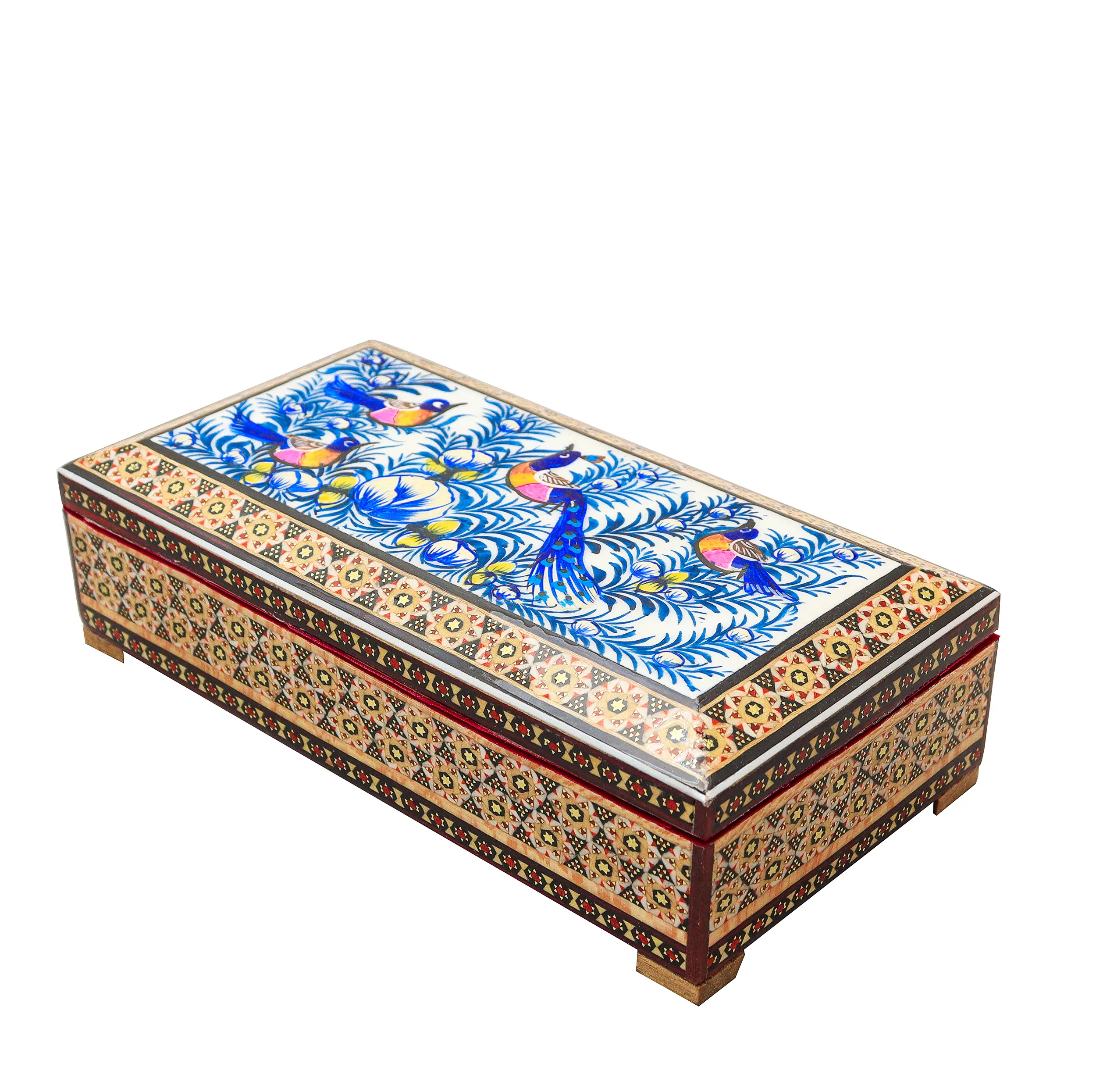 جعبه جواهرات خاتم کاری صنایع دستی فاخر طرح گل ومرغ برجسته کد Bl21115