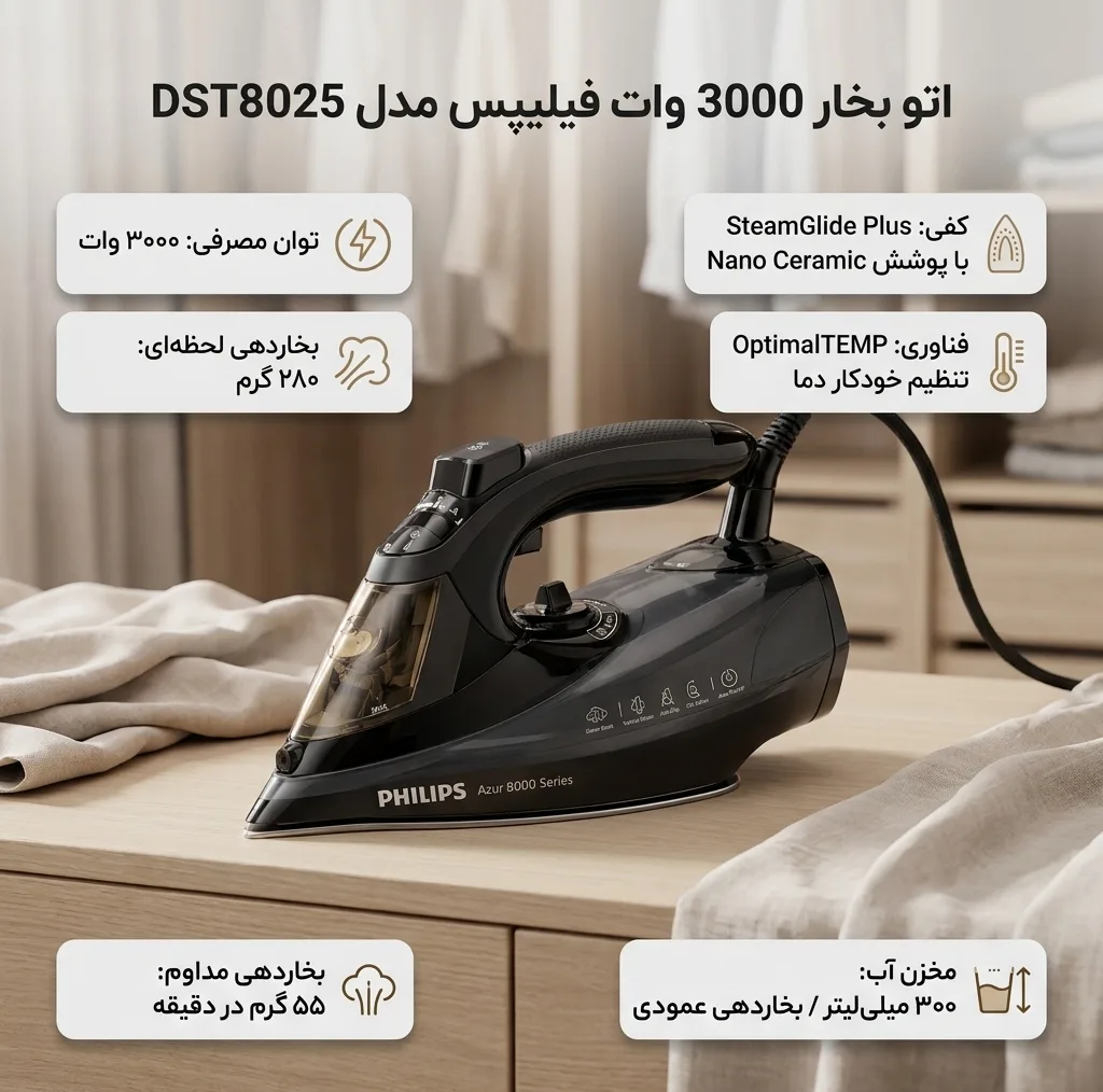 اتو بخار 3000 وات فیلیپس مدل DST8025