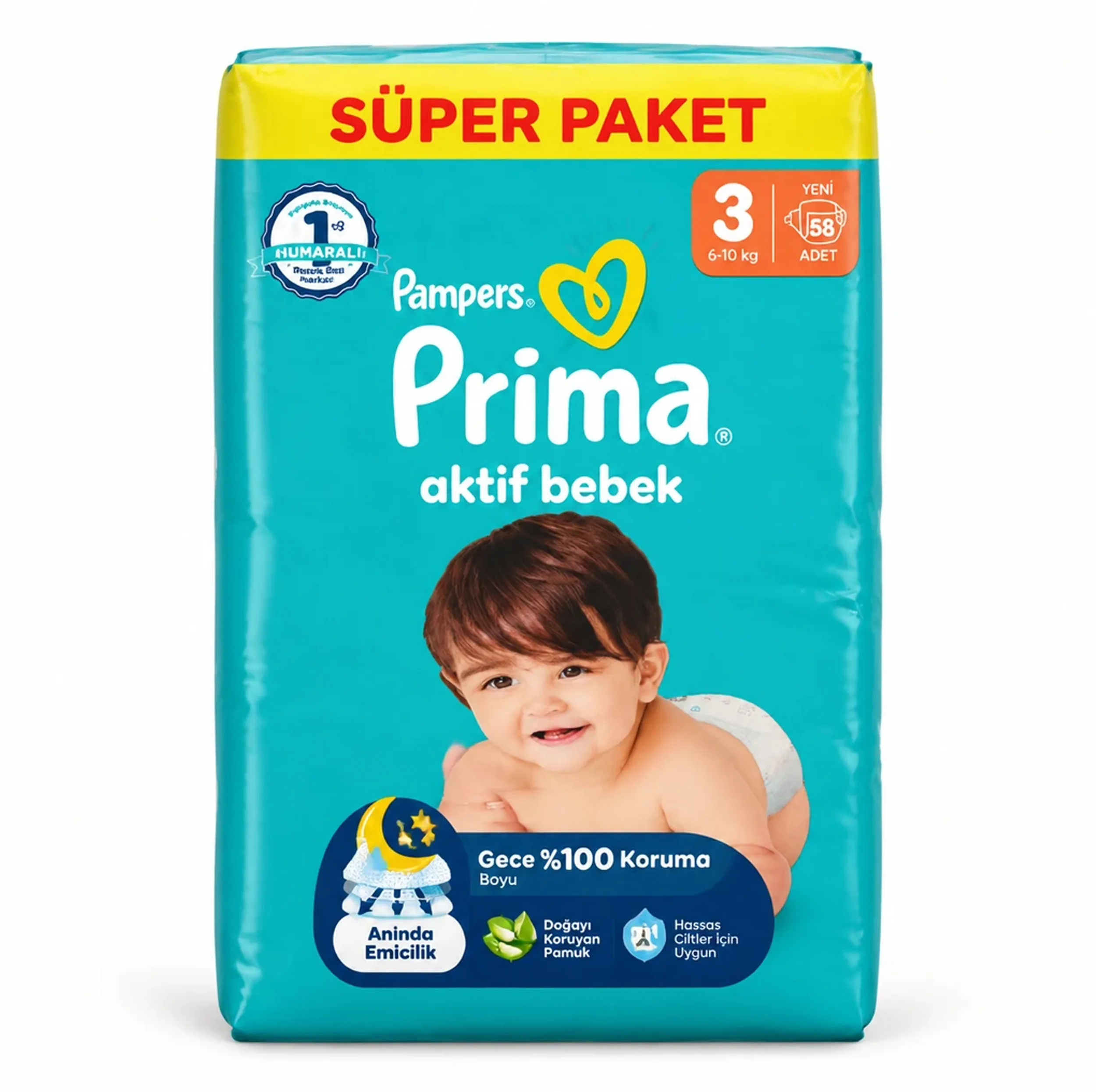 پوشک کودک پریما مدل Aktif Bebek-3 شماره 3 بسته 58 عددی