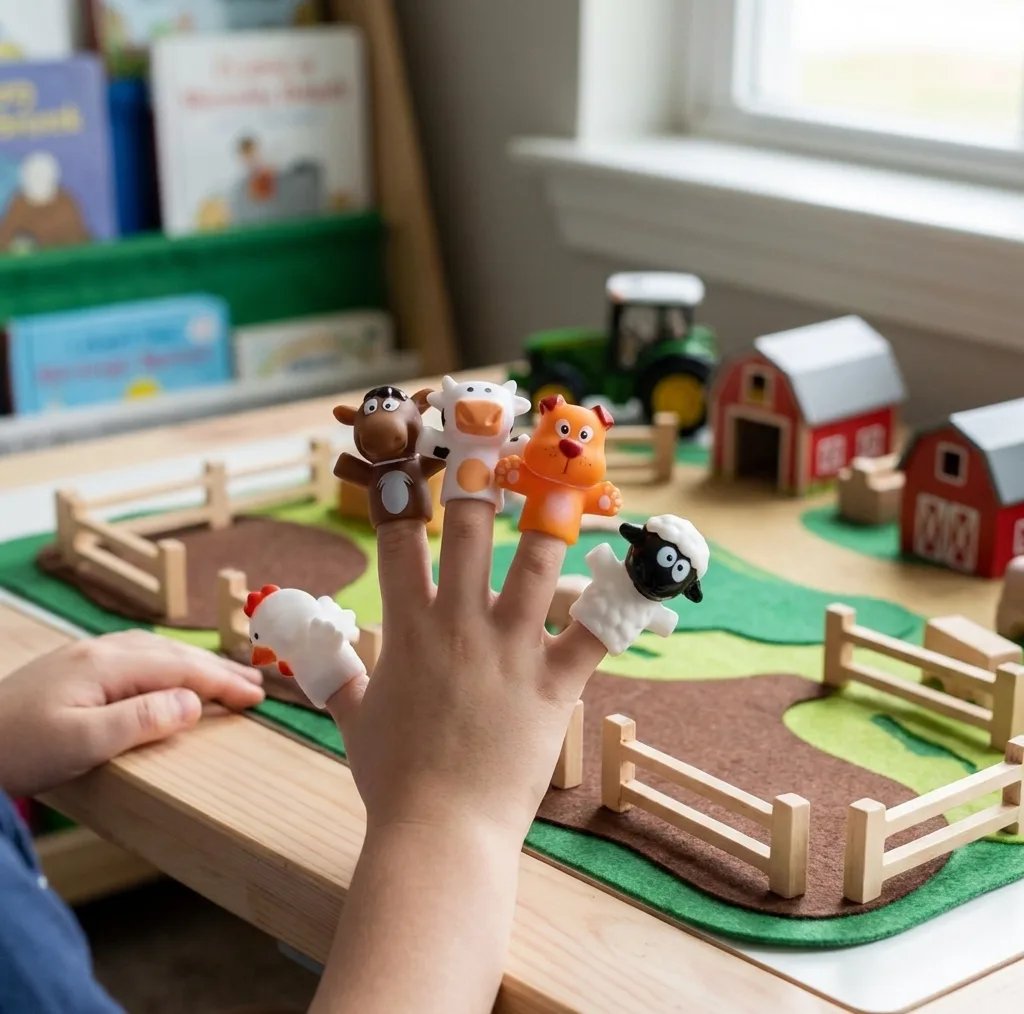 عروسک انگشتی ناب سل مدل سیلیکونی طرح حیوانات مزرعه بامزه کد FINGER PUPPET NAAB001 مجموعه 5 عددی