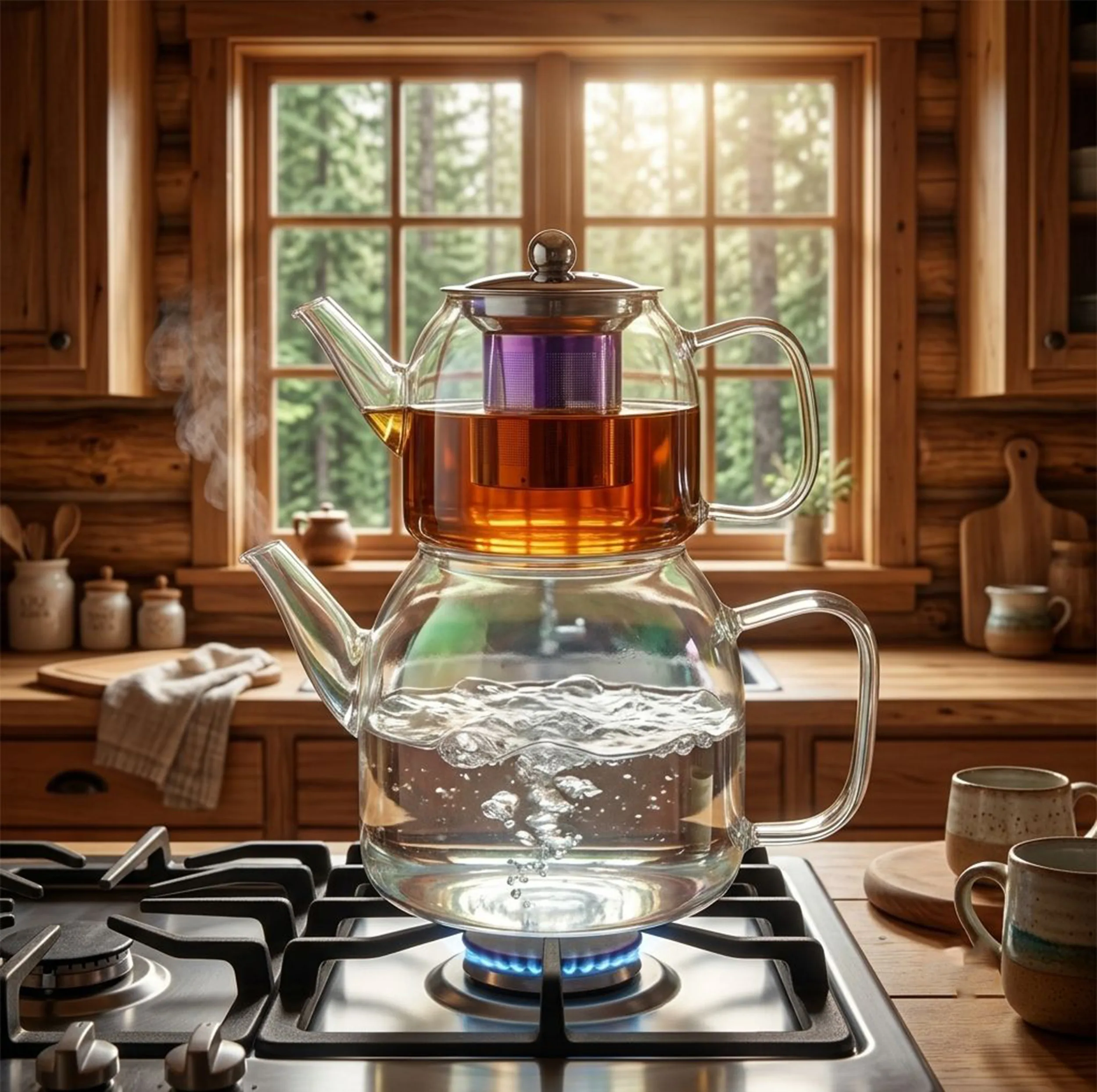 ست کتری قوری مولتینی کد 4577 گنجایش کتری 1.5 لیتر گنجایش قوری 0.6 لیتر