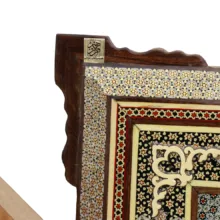 ست جعبه دستمال کاغذی و ساعت و سطل و جعبه کارد و چنگال و شکلات‌خوری و سینی خاتم کاری فراز هنر مدل بزمینه کد 13