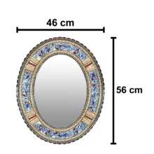 آینه خاتم کاری چوبی صنایع دستی فاخر مدل الیپس طرح گل و مرغ برجسته کد 56p46-2f4Bl