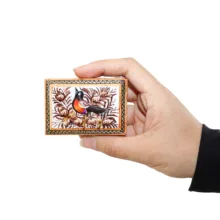 جا کارتی خاتم کاری مدل کشویی لبه صاف طرح گل و مرغ برجسته کد 7p5Br