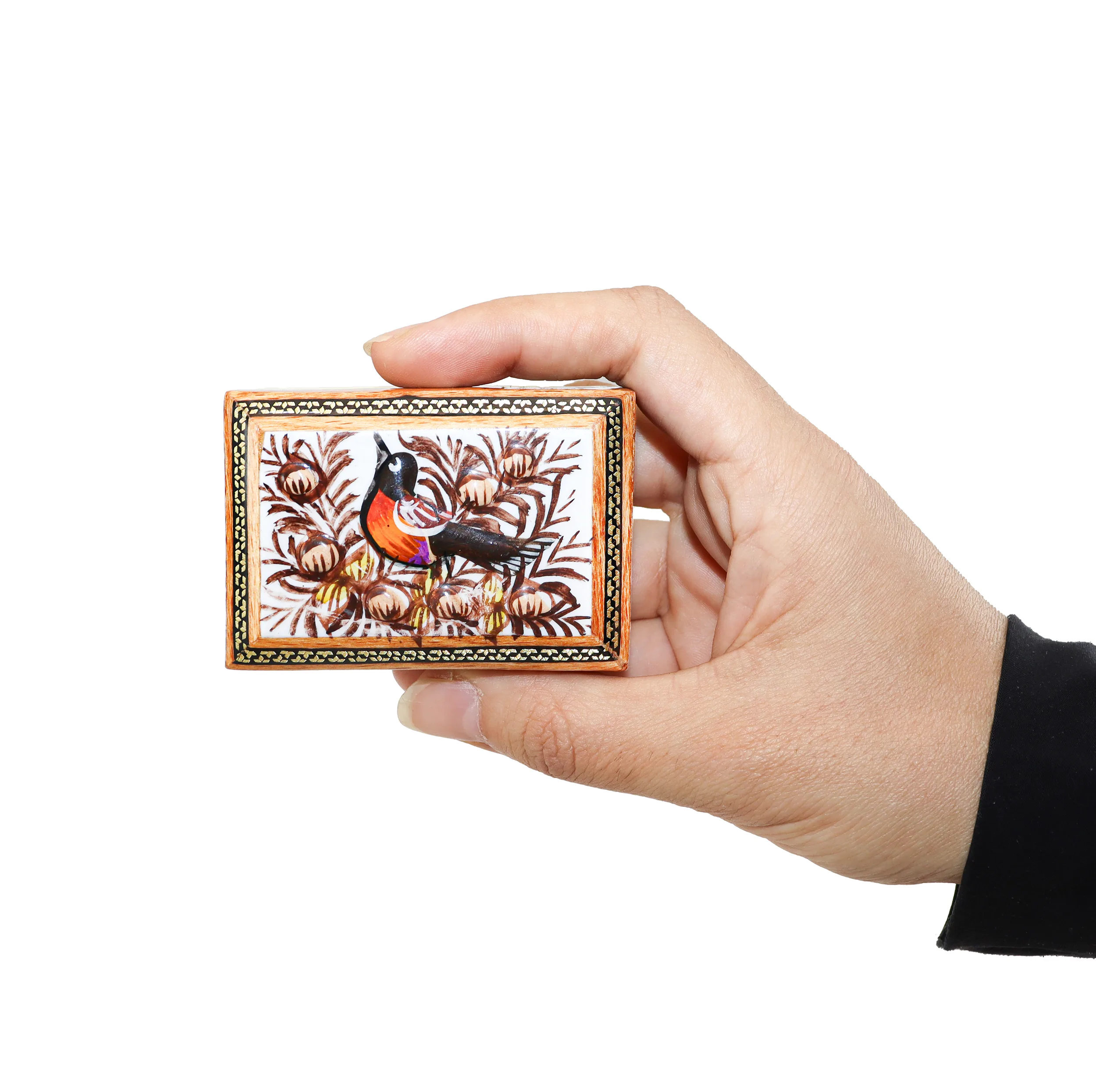 جا کارتی خاتم کاری مدل کشویی لبه صاف طرح گل و مرغ برجسته کد 7p5Br