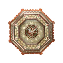ساعت خاتم کاری چوبی صنایع دستی فاخر مدل 8 ضلعی کد HQ45d23light