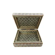 جعبه جواهرات خاتم کاری چوبی طرح گل و مرغ کد 04