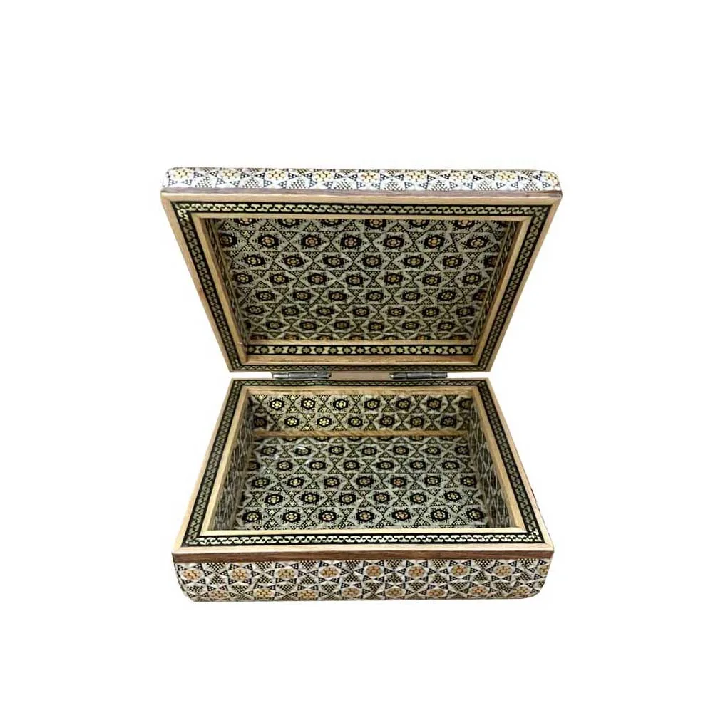 جعبه جواهرات خاتم کاری چوبی طرح گل و مرغ کد 04