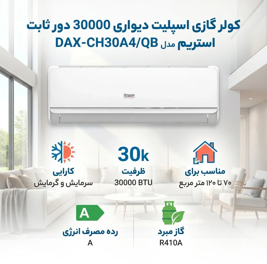 کولر گازی اسپلیت دیواری 30000 دور ثابت استریم مدل DAX-CH30A4/QB