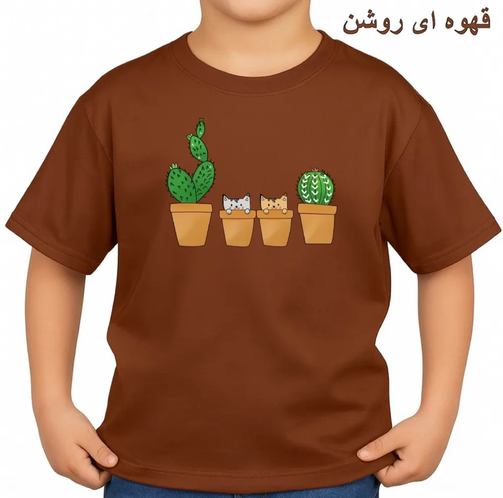 تی‌شرت آستین کوتاه بچگانه مدل کاکتوس و گربه کد v2