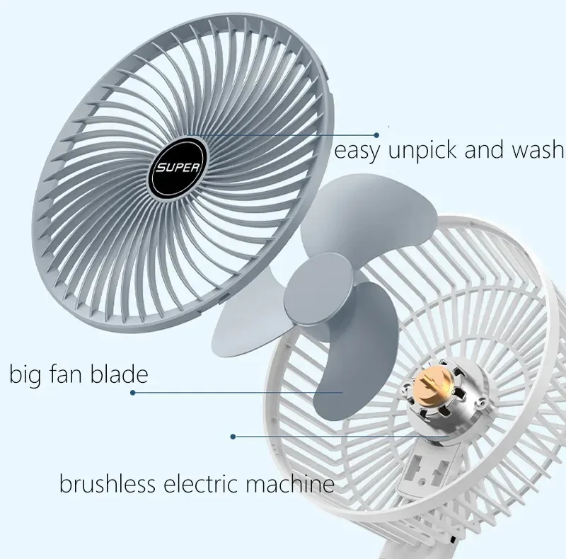 پنکه شارژی مدل Circulation Clamp Fan ظرفیت 1200 میلی آمپر ساعت