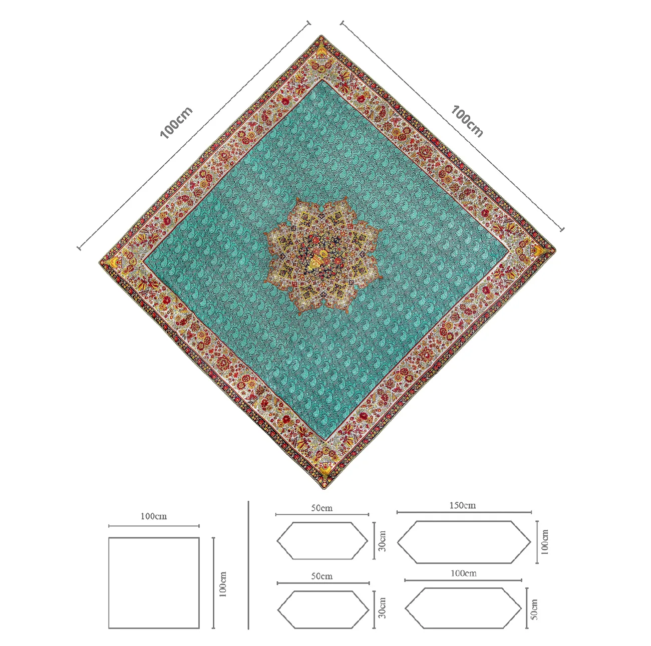 ست جهار تکه ابریشم ترمه عدل کشمیر طرح گل فرنگ g40