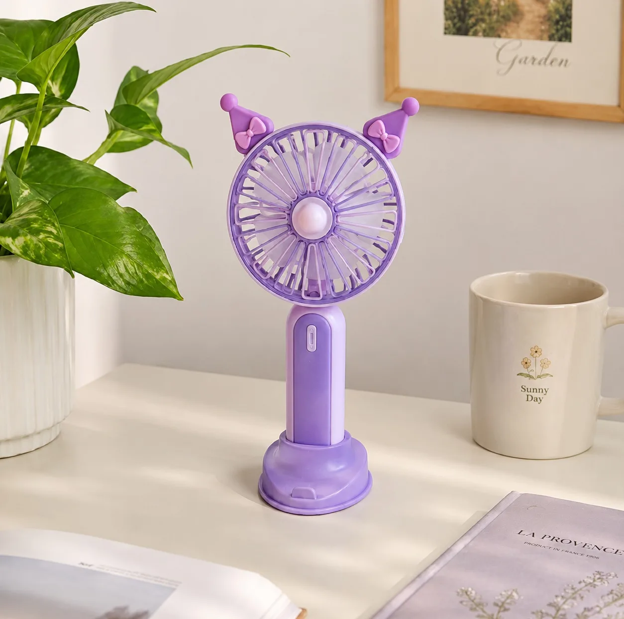 پنکه دستی شارژی مدل پایه دار کرومی کد Mini Circle Portable & Rechargeable Fan