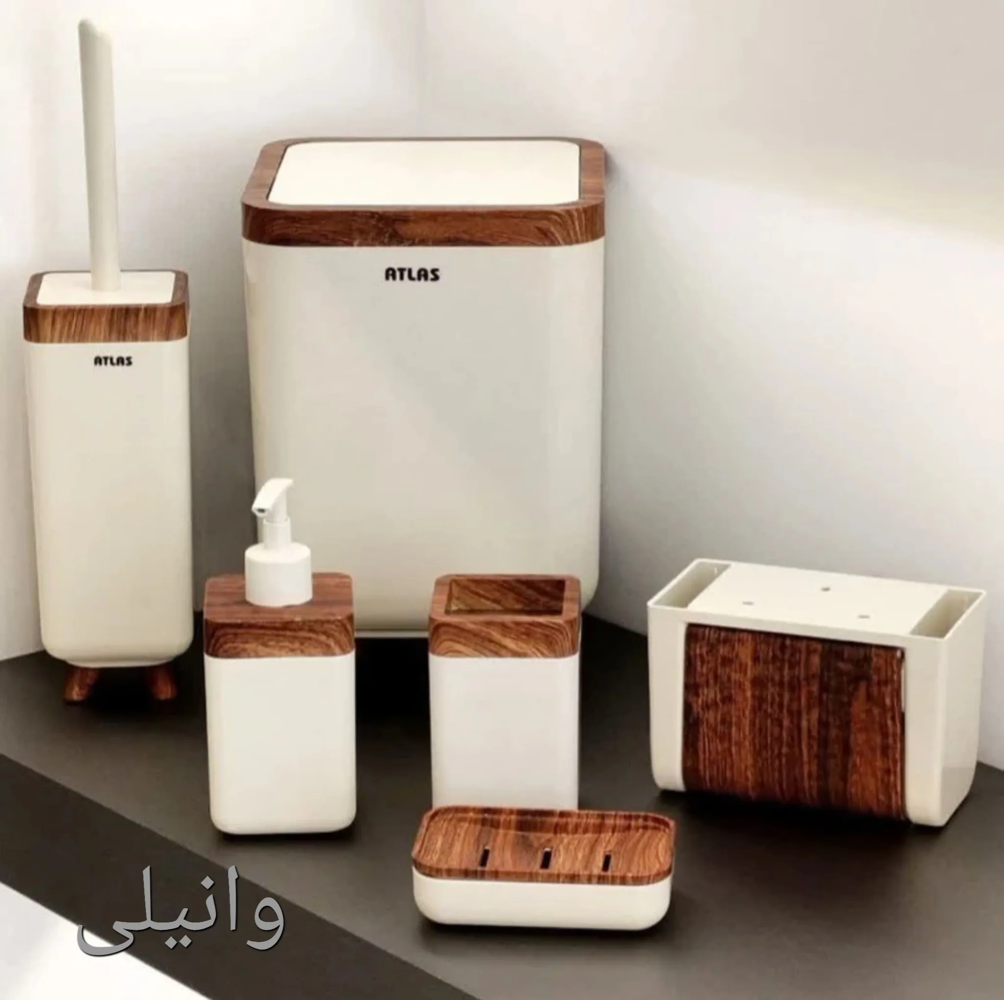 ست سرویس بهداشتی 6 تکه اطلس مدل چوب ژیوار