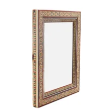 قاب عکس خاتم کاری چوبی صنایع دستی فاخر مدل سنتی طرح تک گل کد 23p18in1813