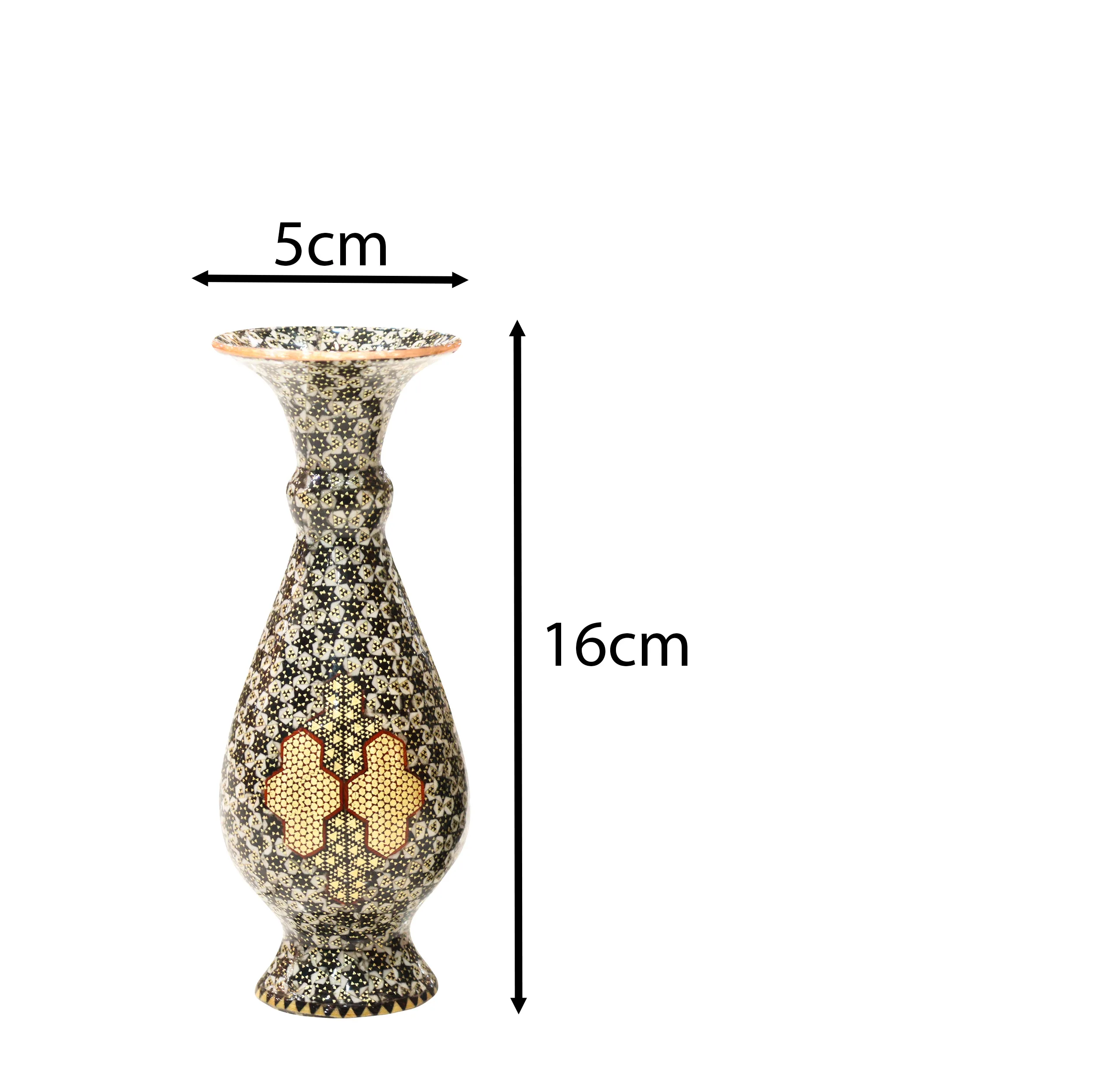 گلدان خاتم کاری مسی صنایع دستی فاخر مدل صراحی طرح پرسیم کد PHQDkGr-Vase16p5 بسته 2 عددی