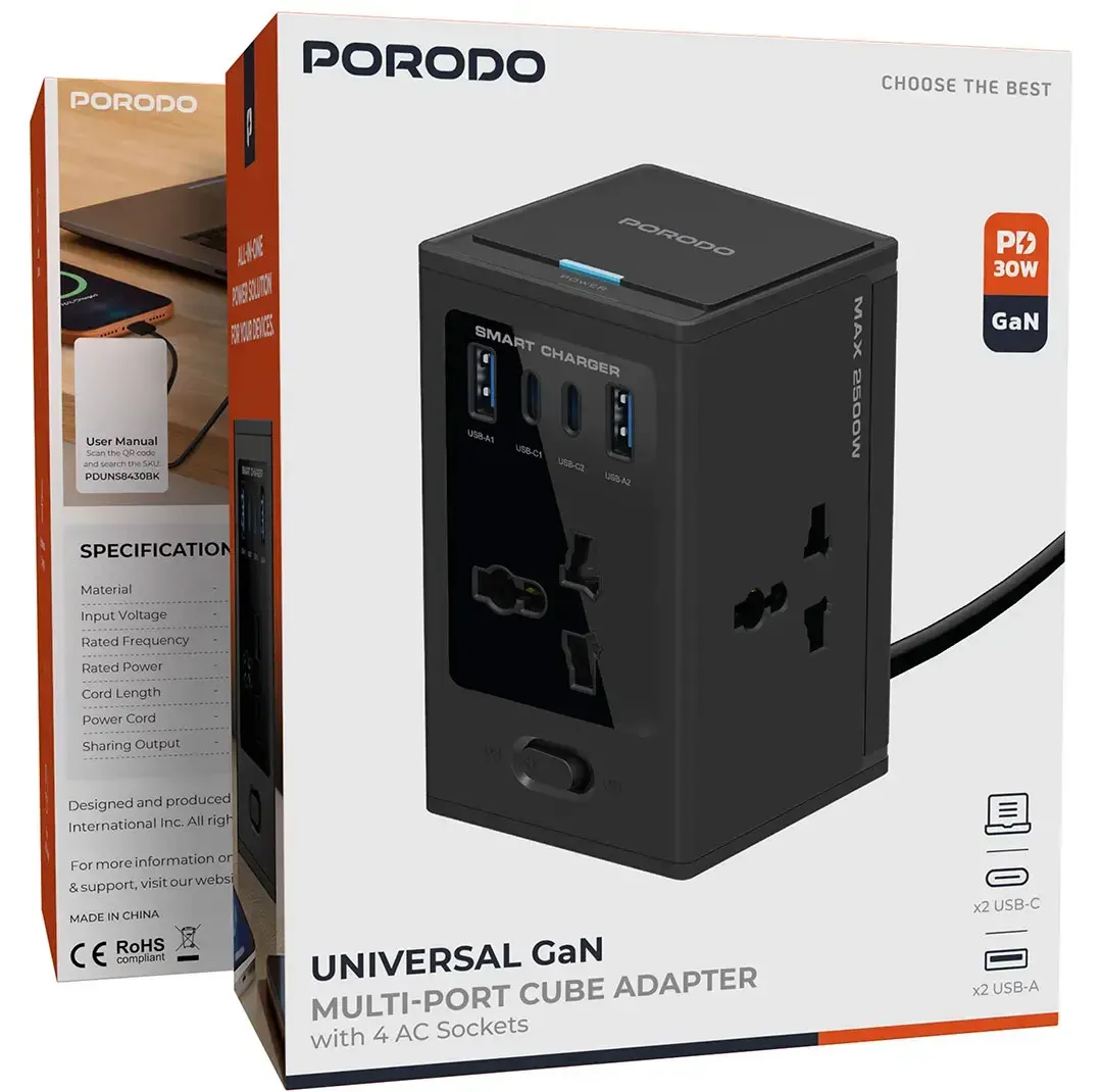 چندراهی برق پرودو مدل Universal GaN Multiport Adapter PDUNS8430BK