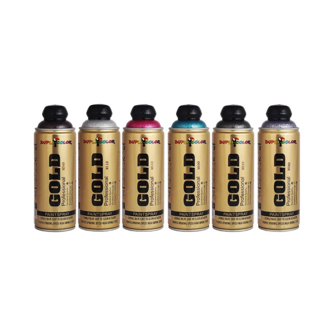 اسپری رنگ یاسی و نوک مدادی و سبز آبی و سرخابی و نقره ای و بادمجانی دوپلی کالر مدل Gold حجم 400 میلی لیتر