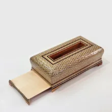 ست جعبه کارد و چنگال و جعبه دستمال کاغذی خاتم کاری چوبی مدل پره وارو