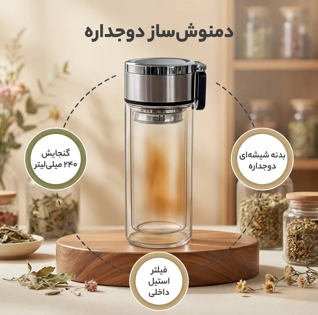 دمنوش ساز مدل دوجداره گنجایش 240 میلی لیتر