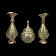 ست 3 تکه گلدان و شکلات خوری خاتم کاری مسی کد 03