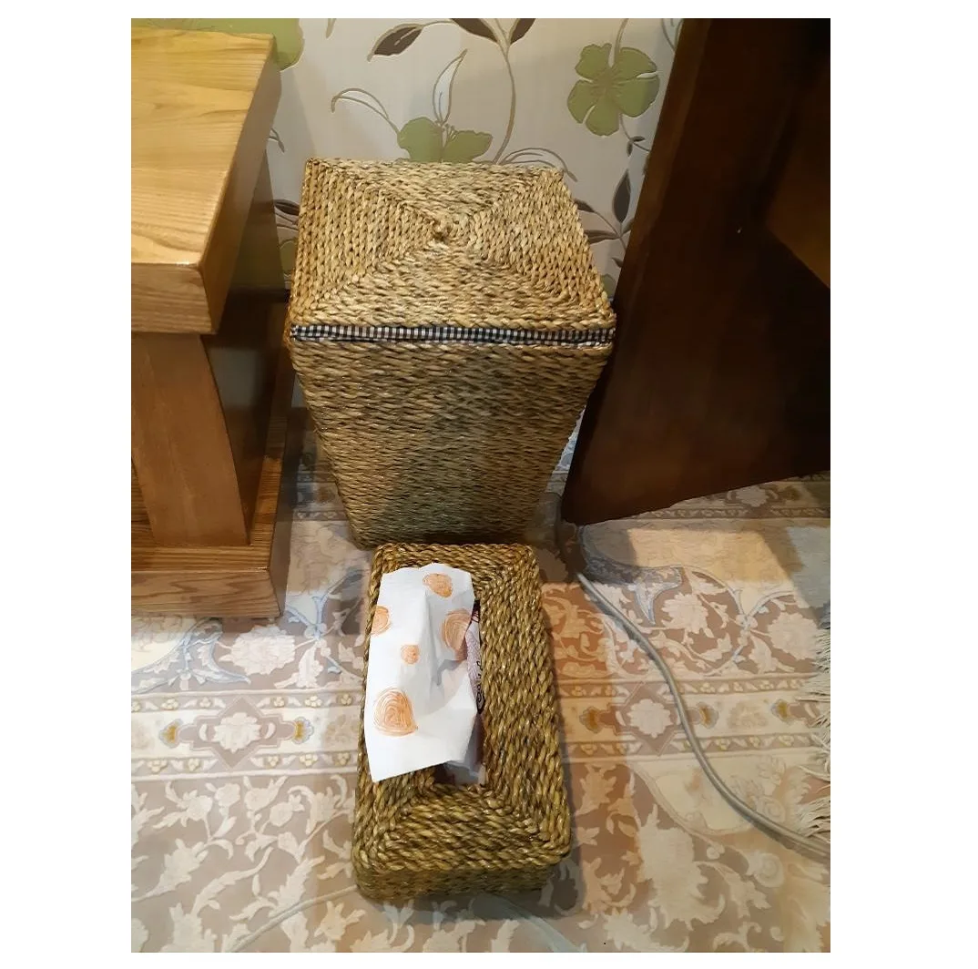 ست سطل و جعبه دستمال کاغذی حصیری مدل SH-NE05