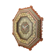 ساعت خاتم کاری چوبی صنایع دستی فاخر مدل 8 ضلعی کد HQ45d23light