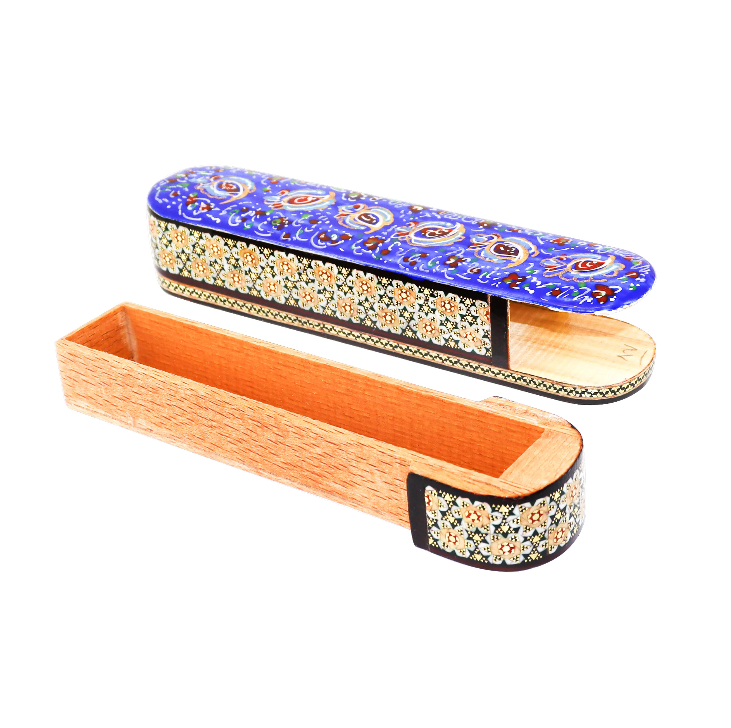 قلمدان خاتم کاری چوبی صنایع دستی فاخر مدل کشویی طرح تذهیب کد Bl1944