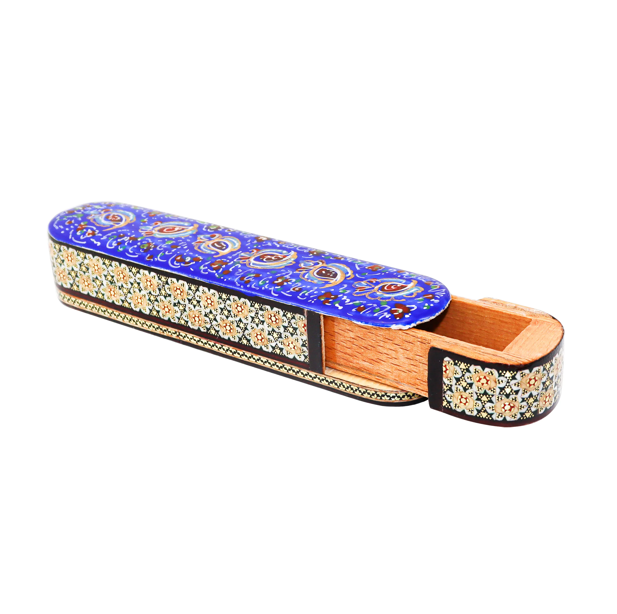 قلمدان خاتم کاری چوبی صنایع دستی فاخر مدل کشویی طرح تذهیب کد Bl1944