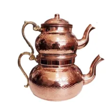 قوری مسی مدل شکمی دسته برنجی کد ZH426  مجموعه 2 عددی