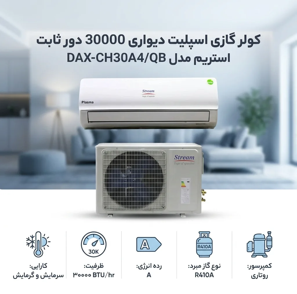 کولر گازی اسپلیت دیواری 30000 دور ثابت استریم مدل DAX-CH30A4/QB