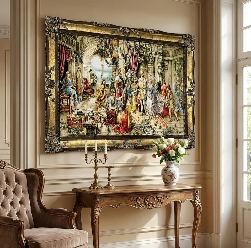 تابلو فرش ماشینی طرح تاجگذاری حضرت سلیمان